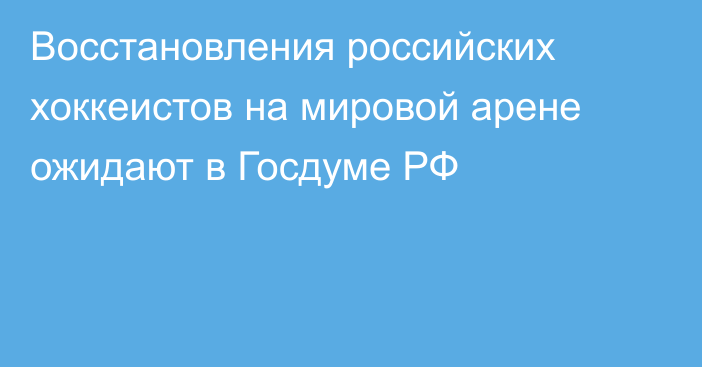 Восстановления российских хоккеистов на мировой арене ожидают в Госдуме РФ