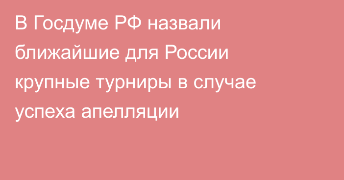В Госдуме РФ назвали ближайшие для России крупные турниры в случае успеха апелляции
