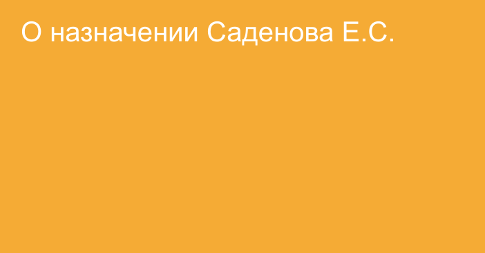О назначении Саденова Е.С.