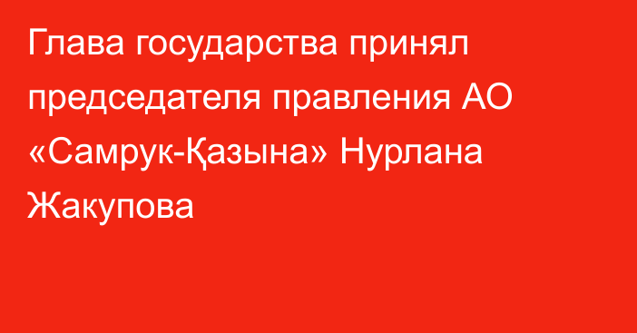 Глава государства принял председателя правления АО «Самрук-Қазына» Нурлана Жакупова