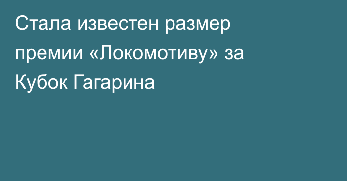 Стала известен размер премии «Локомотиву» за Кубок Гагарина